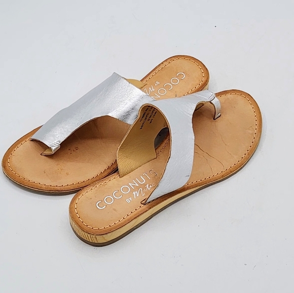 Coconuts by Matisse Whitney Leather Sandals In Metallic Silver Size 6 M - Picture 3 of 16